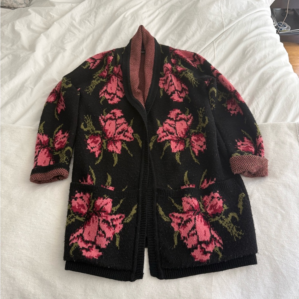 Floral print coatigan sweater
